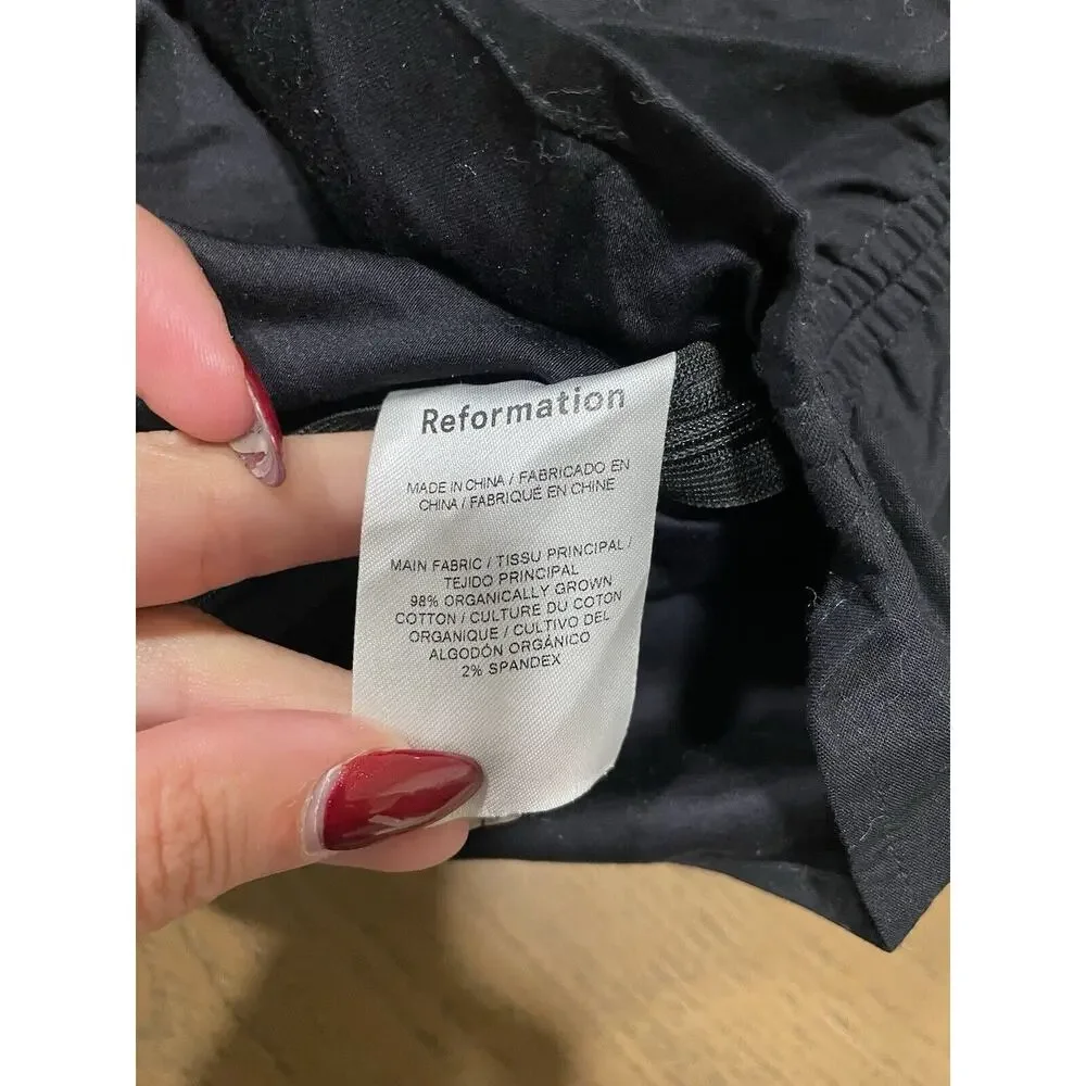 Reformation Sonny Organic Cotton Poplin Stretch Ruched Puff Short Sleeve Black 2